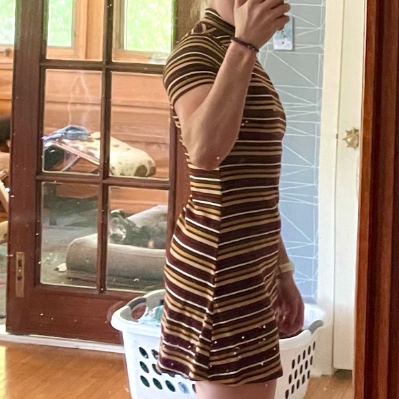Forever 21 Striped Maroon and Gold Ribbed Mock Turtleneck Dress - Picture 3 of 6